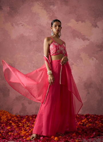 Indowestern Palazzo embroidered croptop set with trendy organza cape